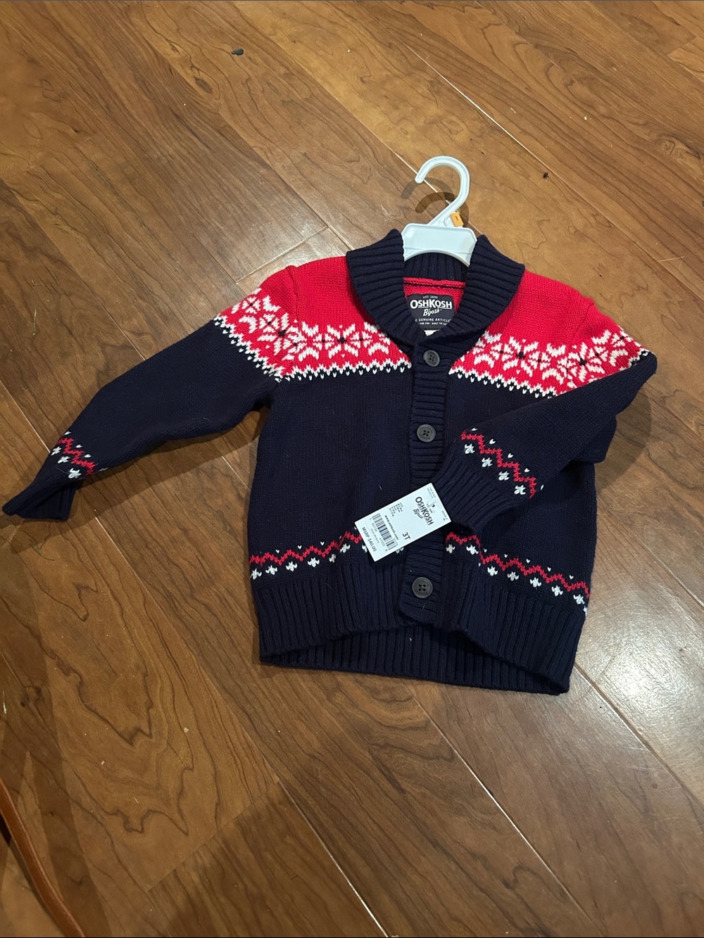 OshKosh B'gosh Navy, Red & White Fair Isle Knit Cardigan